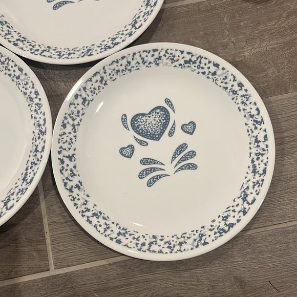 Set of 3 Corelle Corning Blue Sponge Heart 10.25” Dinner plates sponge trim - Picture 3 of 6